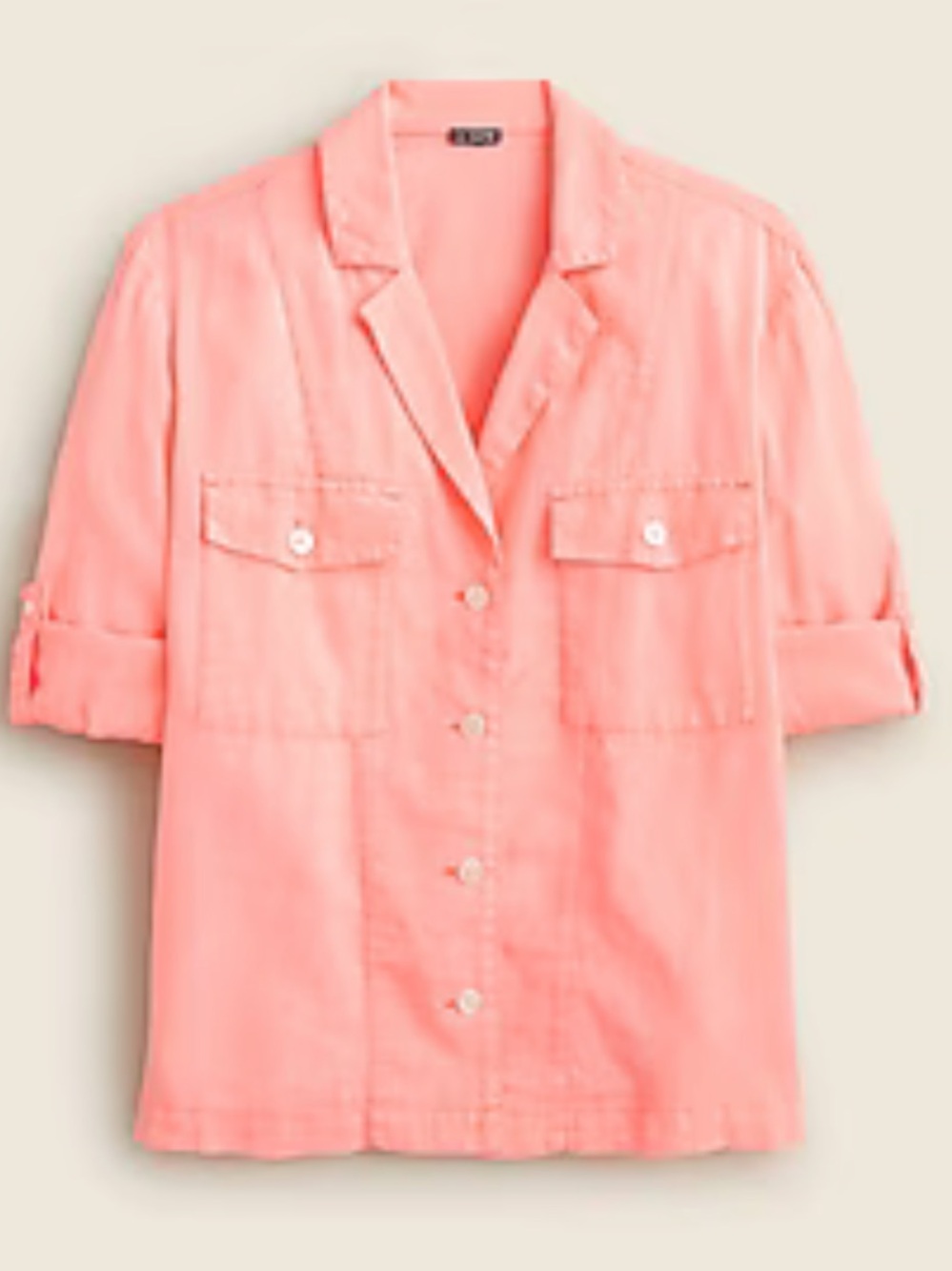 J. Crew Coral Button-Down Linen Camp Shirt